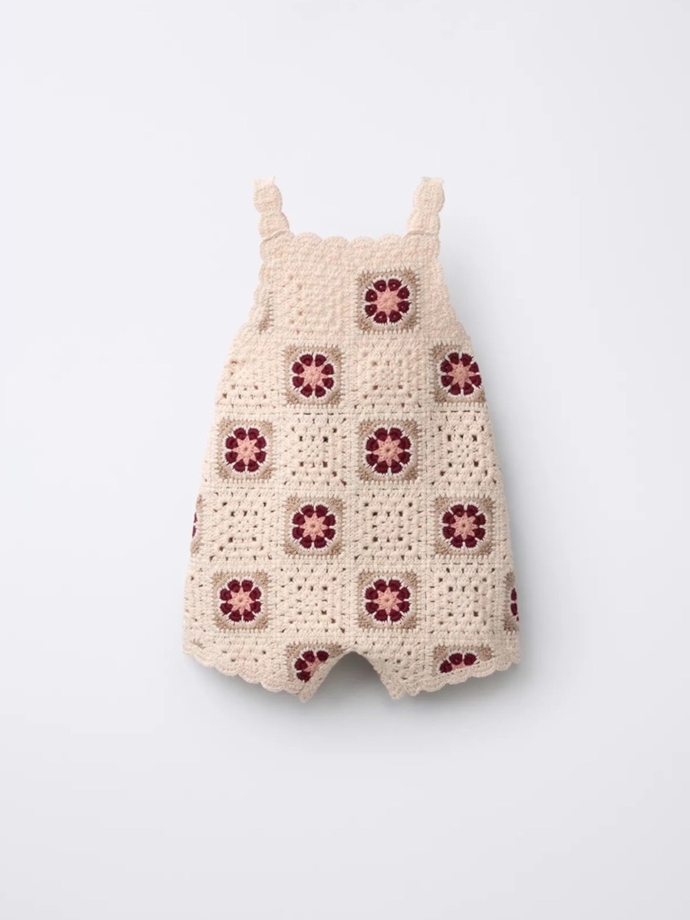 Zara Crochet Flower Knit Overalls